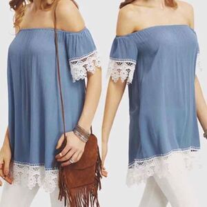 XS dusty blue off shoulder top